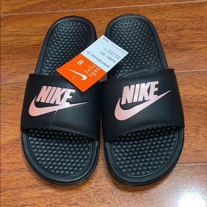 Nike Benassi JDI Slides size 8 Black/Rose Gold NWT